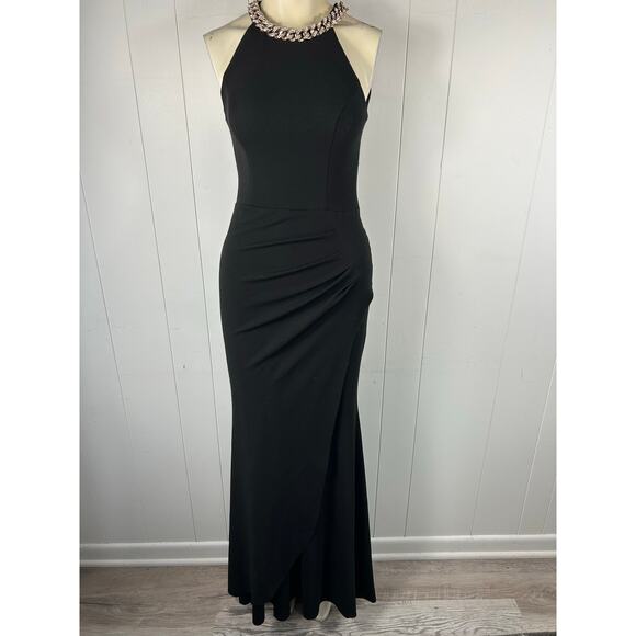 Xscape Embellished Chain Neck Trumpet Gown Maxi Dress in Black. Size 4. NWOT - Picture 4 of 8